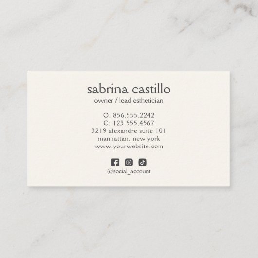 Carte De Visite Femme Feuille Moon Arch SKINCARE Wellness Day Spa (Dos)