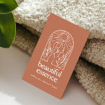 Carte De Visite Femme Feuille Moon Arch Wellness Day Spa Terracott<br><div class="desc">Ce carte de visite fantaisiste de saumons boho présente un élégant logo de la silhouette d’une femme ornée de feuilles délicats et d’une lune de croissant, le tout dans un cadre gracieux en arche dans une chaude palette monochrome organique de terre cuite et d’ivoire. L'avant de la carte met en...</div>