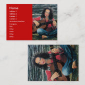 Carte De Visite Femme Jouant De La Musique Avec Guitare Acoustique (Devant / Derrière)