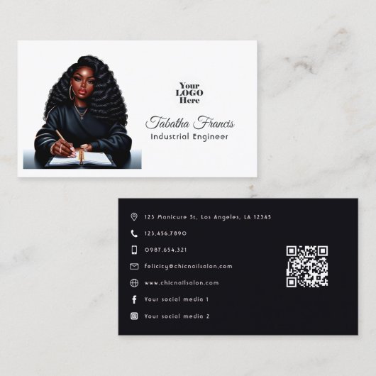 Carte De Visite Femme Noire Afro Boss Empowering Design (Devant / Derrière)
