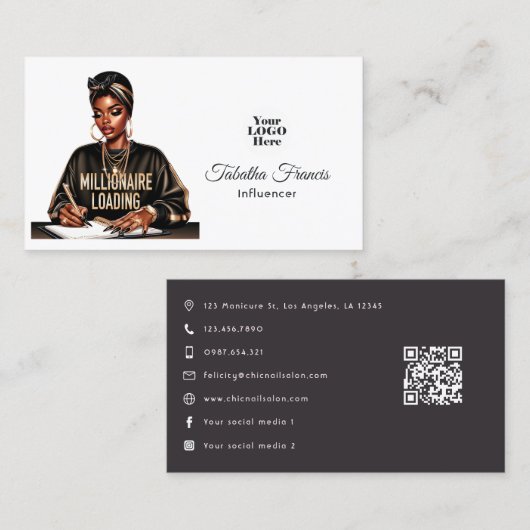 Carte De Visite Femme Noire Autonomisée Design Inspirant (Devant / Derrière)