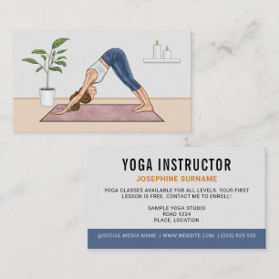 Carte De Visite Femme professeur de yoga en posture du chien tête 