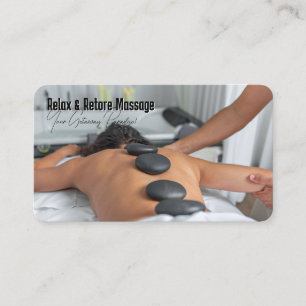Carte De Visite Femme recevant un massage aux pierres chaudes dans