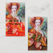 Carte De Visite FEMME ROMANTIQUE AVEC PÂTE DE PEACOCK ÉCLANTE, rou (Devant / Derrière)