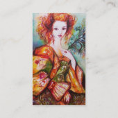 Carte De Visite FEMME ROMANTIQUE AVEC PÂTE DE PEACOCK ÉCLANTE, rou (Dos)