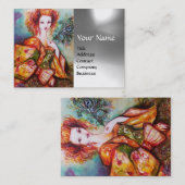 Carte De Visite FEMME ROMANTIQUE AVEC PEACOCK FEACOCK Gray blanc (Devant / Derrière)