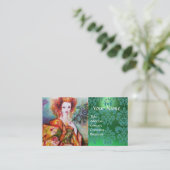Carte De Visite FEMME ROMANTIQUE AVEC PEACOCK FEACOCK Green Damask (Debout devant)