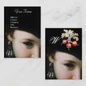 CARTE DE VISITE FEMME ROMANTIQUE, JEUX ANCIENS ET PERLES MONOGRAMM (Devant / Derrière)