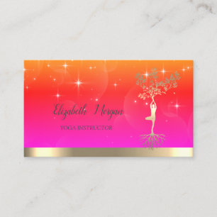 Carte De Visite Femme silhouette arbre doré cool, Étoiles, Yoga