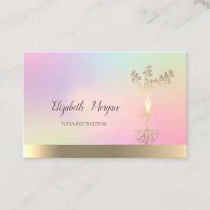 Carte De Visite Femme silhouette arbre doré holographique Yoga