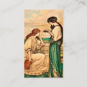 Carte De Visite Femmes Art Nouveau vintage lisant au bord de la me