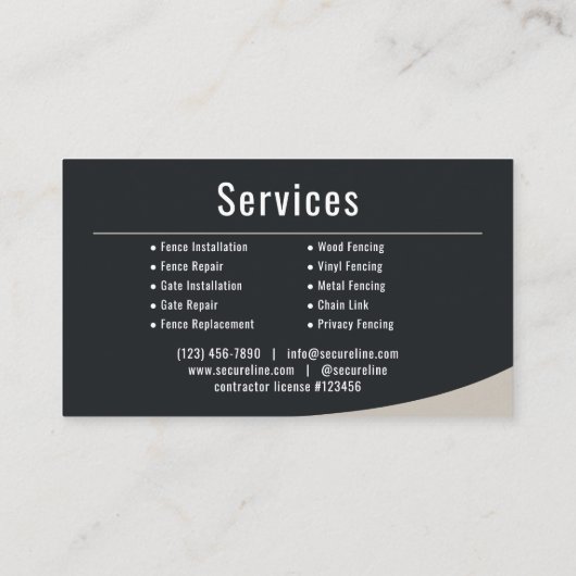 Carte De Visite Fence & Gate Services (Dos)