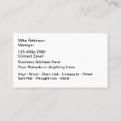 Carte De Visite Fence Repair And Replacement (Dos)