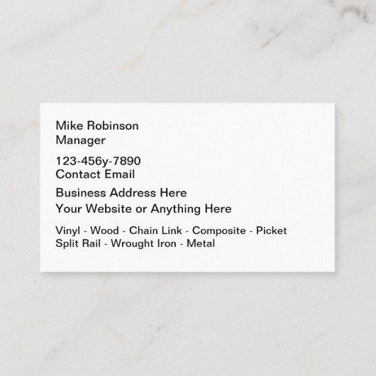 Carte De Visite Fence Repair And Replacement (Dos)