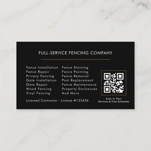 Carte De Visite Fencing Residential and Commercial QR Code (Dos)