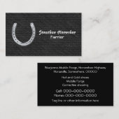 Carte De Visite Fer à cheval argenté sur le denim noir (Devant / Derrière)