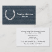 Carte De Visite Fer à cheval bleu de denim et d'argent (Devant / Derrière)