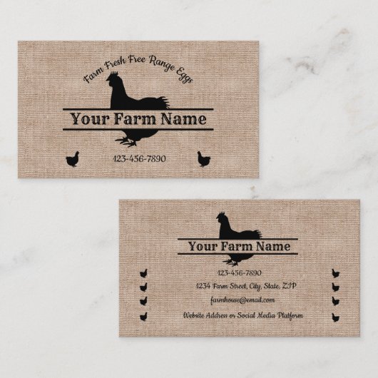 Carte De Visite Ferme Burlap Poulet Split Monogramme Oeuf (Devant / Derrière)