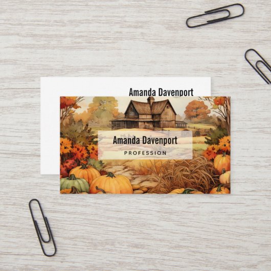 Carte De Visite Ferme citrouille automne récolte Thanksgiving (Devant/Arrière en situation)