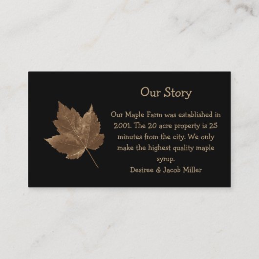 Carte De Visite Ferme de sirop d'érable Brown Black Country Rustiq (Dos)