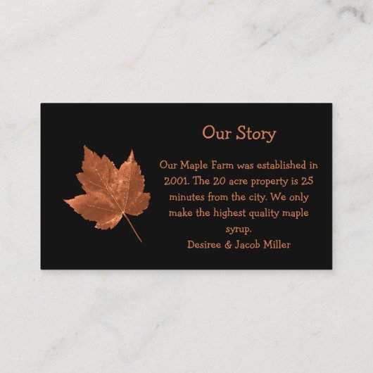 Carte De Visite Ferme de sirop d'érable Brown rustique Pays Noir (Dos)