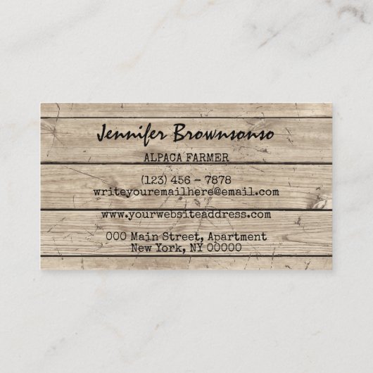 Carte De Visite Ferme en bois Rustique Alpaca (Dos)