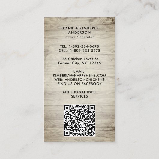 Carte De Visite Ferme rustique OEufs frais Poulet QR Code (Dos)