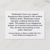 Carte De Visite Ferme Shelftalker décelable de Waikinalani (Dos)