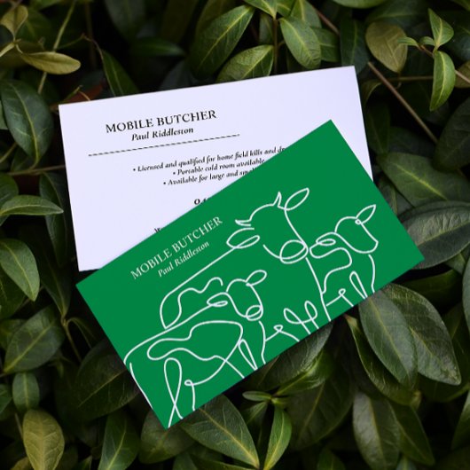 Carte De Visite Fermier à boucherie mobile vert et blanc