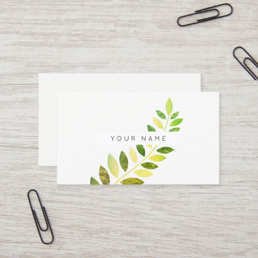 Carte De Visite Ferne à feuilles vert vert émeraude blanc (Devant/Arrière en situation)