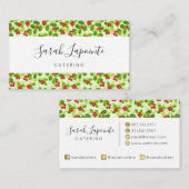 Carte De Visite Festive Motif de fruits de canneberge, vert (Devant / Derrière)