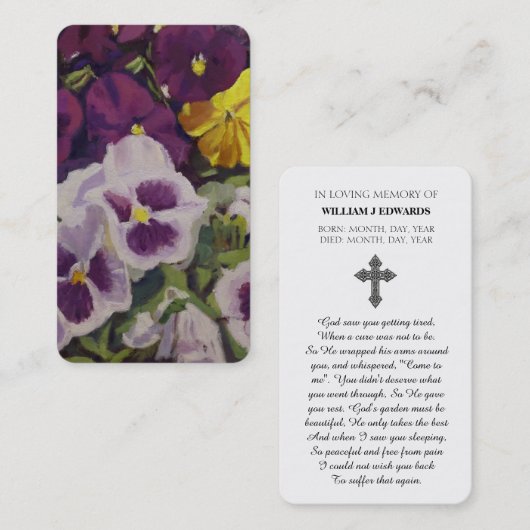 Carte De Visite Fête de la vie Pansy Flower Sympathy Card (Devant / Derrière)