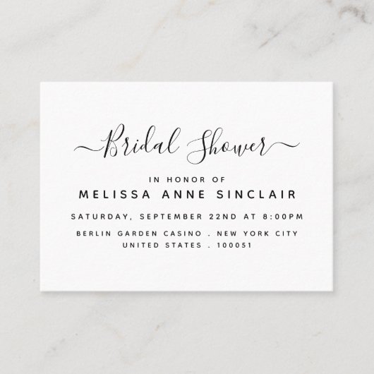 Carte De Visite Fête des mariées de script simple moderne Invitati (Devant)