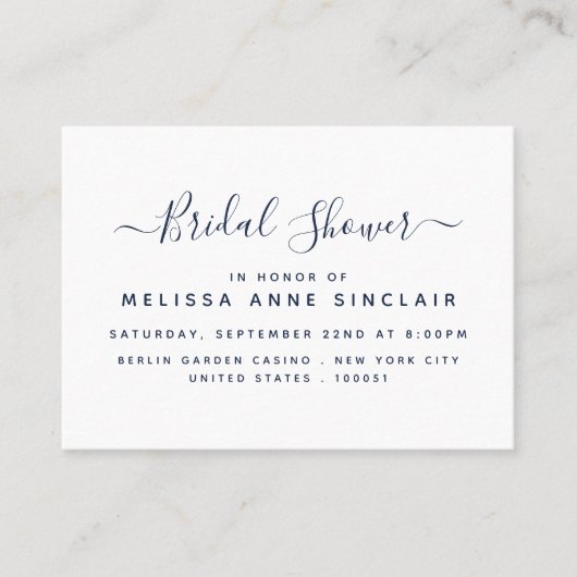 Carte De Visite Fête des mariées de script simple moderne Invitati (Devant)