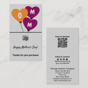 Carte De Visite Fête des Mères  3 Ballons Merci pour votre achat