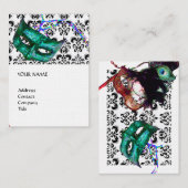 Carte De Visite FÊTE MASQUERADE lin damassé noir et blanc (Devant / Derrière)