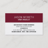 Carte De Visite Fête Masquerade, organisateur d'événements (Dos)