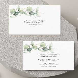 Carte De Visite Feuillage d'eucalyptus à l'aquarelle écriture élég