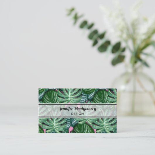 Carte De Visite Feuillage Feuille tropical vert & vert (Debout devant)