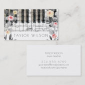 Carte De Visite feuillage gris et professeur de musique pianiste r (Devant / Derrière)