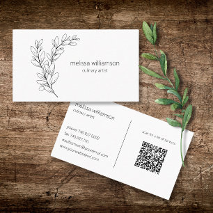 Carte De Visite Feuillage minimaliste avec code QR