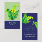 Carte De Visite Feuillage vert tropical et bleu (Devant / Derrière)