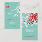 Carte De Visite Feuille bambou double bonheur Mariage chinois (Devant / Derrière)