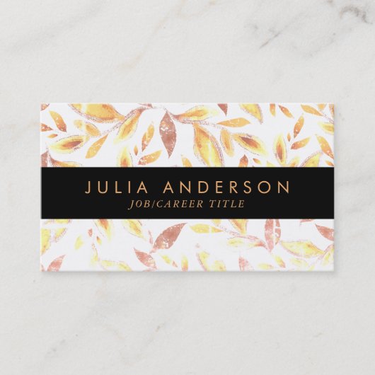 Carte De Visite Feuille botanique moderne Shining Gold Motif (Devant)