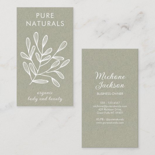 Carte De Visite Feuille botanique moderne Simple Vert naturel mode (Devant / Derrière)
