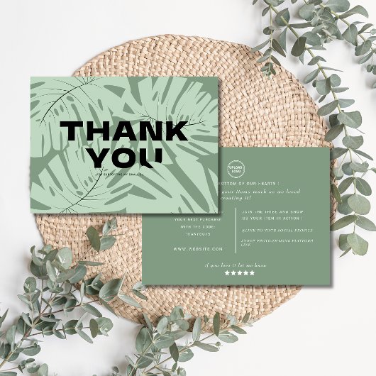 Carte De Visite Feuille botanique vert classique merci