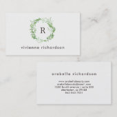 Carte De Visite Feuille botanique vert guirlande et monogramme (Devant / Derrière)