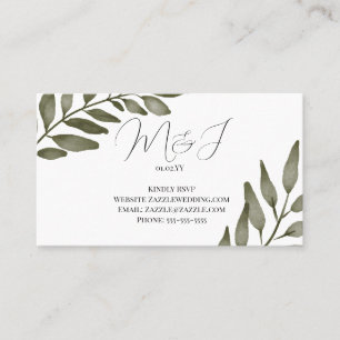 Carte De Visite Feuille Branche Verdure Aquarelle RSVP Mariage