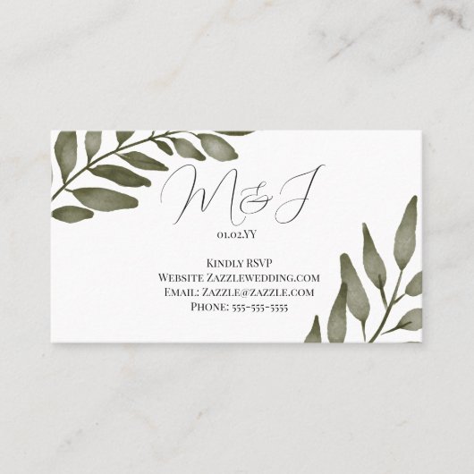 Carte De Visite Feuille Branche Verdure Aquarelle RSVP Mariage  (Devant)