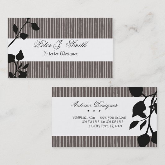 Carte De Visite Feuille de mode Motif Design d'intérieur rayée (Devant / Derrière)